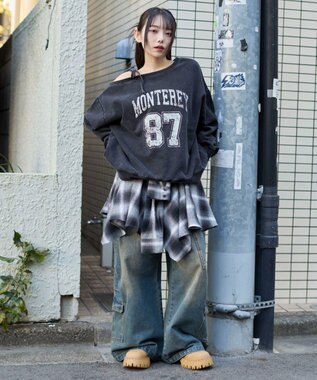 WEGO 裏起毛2WAYグラフィックワンショルBIGスウェット 柄2