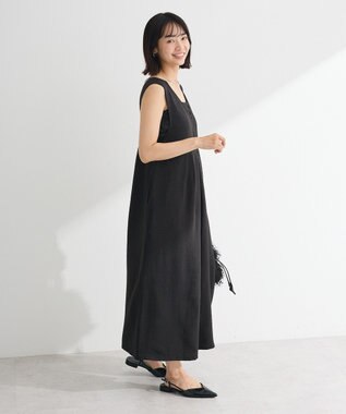 Green Parks 接触冷感麻調ゆったりサロペット Black