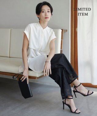 ICB 【洗える】ヌーディスローン  バンドカラーブラウス トープ系