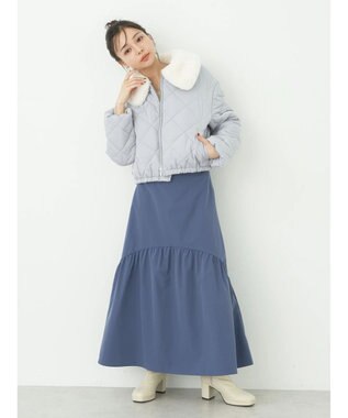 earth music&ecology ファーカラーブルゾン Grayish Blue