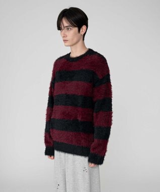 WEGO 【2025秋冬新作/ユニセックス着用ITEM/MLサイズ展開】フェザーニットプルオーバー レッドボーダー