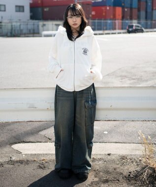 WEGO 【ユニセックス着用ITEM】ワッフルZIPパーカー オフホワイト