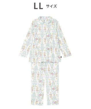 WACOAL ワコール_リラックス＆スリープ パジャマ 長袖 長ズボン 綿100％(本体) スムース素材 ハドンホール 上下セット 前開き ミントン NDV140 /ワコール ホワイト