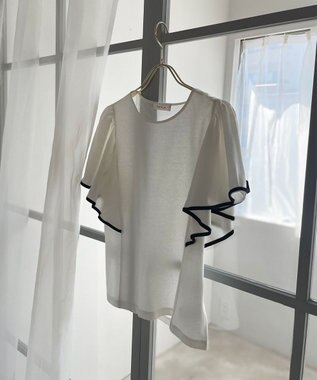 Feroux 【UVケア】バイカラーラッフルスリーブ Ｔシャツ ホワイト系