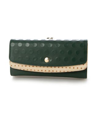 UNBILLION perche 牛革×ハラコ風ドットダブルかぶせ長財布 グリーン
