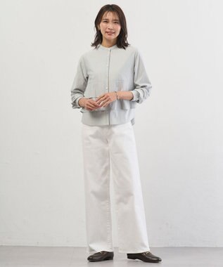 J.PRESS LADIES ストライプジャージー フリル カットソー ミントベース系