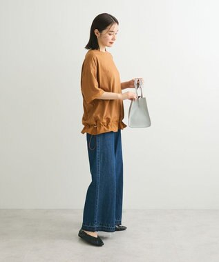 Green Parks 裾ドロスト５分袖ドッキングチュニック Yellow