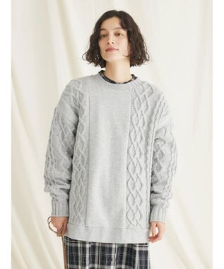 CRAFT STANDARD BOUTIQUE ケーブルニット切り替え裏起毛スウェット Gray Mixture