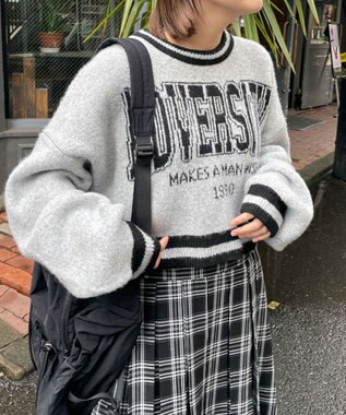 WEGO ラインリブフラッフィーショートニット ライトグレー