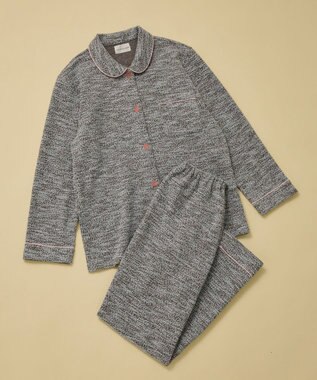 une nana cool 【綿混】カジュアルスラブツィード 長袖開襟パジャマ ブラック系