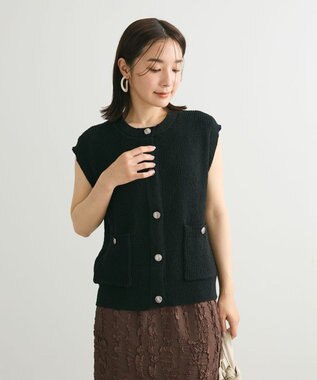 Green Parks シルバーボタンクルーネックベスト Black