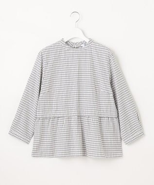 J.PRESS LADIES 【洗える】 セルロースチェック スタンドカラー ブラウス ブラック系3