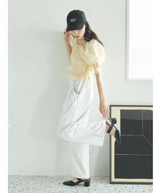 earth music&ecology フラワー刺繍ブラウス Yellow