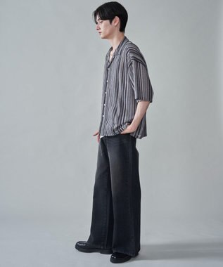 WEGO ストライプメッシュBIGシャツ（SS） グレー