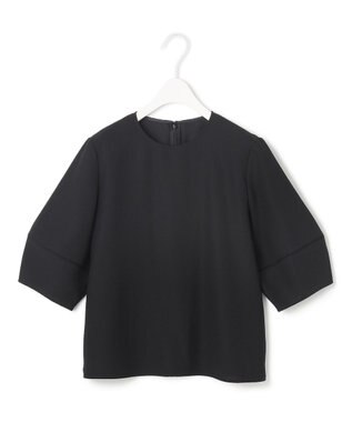 ICB 【UVケア・接触冷感・速乾・防シワ・洗える】 FluidBackSatin ランタンスリーブブラウス ブラック系