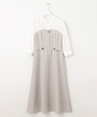 Feroux 【洗える】シャツドッキング ワンピース ベージュ系