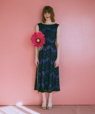 GRACE CONTINENTAL レースボーダードレス ネイビー