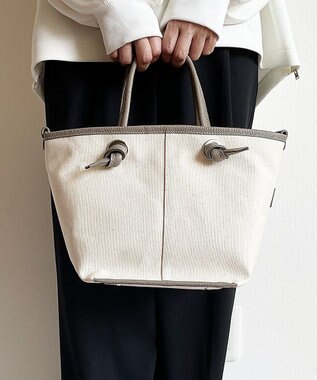 Hekhèr Le Style de Vie 【日本製 / 2WAY】コットンキャンバス×シュリンクレザー ノットハンドバッグ medium グレージュ