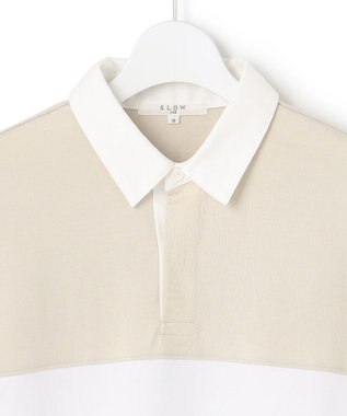 23区 【SLOW】コンパクトシングルジャージー ラガーシャツ フロスト×アイボリー