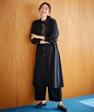 ANY 【洗濯機可能/ストレッチ/ウエストゴム】ウールライク2タックストレートパンツ ネイビー