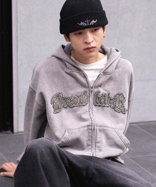 WEGO 【ユニセックス着用ITEM/MLサイズ展開】ショートグラフィックZIPパーカー グレー