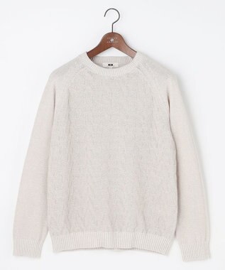 JOSEPH ABBOUD 【キングサイズ・エコ素材和紙使用・日本素材】和紙杢メッシュクルーネック ニット ライトグレー系