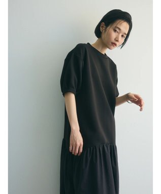 Green Parks ａ．異素材切り替えバルーンワンピース Black