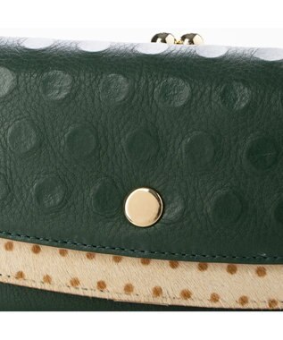 UNBILLION perche 牛革×ハラコ風ドットダブルかぶせ長財布 グリーン