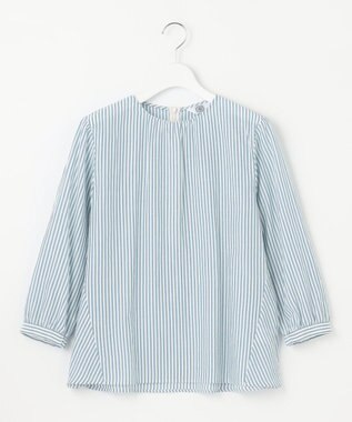 J.PRESS LADIES S 【洗える】コットンアセVis ストライプ クルーネック ブラウス ダルブルー系1