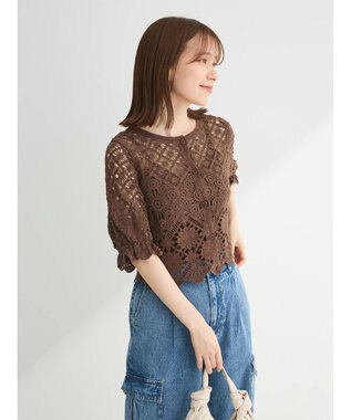 Green Parks ・ＳＵＧＡＲ　ＳＰＯＯＮ　２ｗａｙクロシェカーディガン Brown