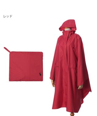 MOONBAT POLO RALPH LAUREN(ポロ ラルフローレン) ポロポニー ポケッタブル レインポンチョ レインコート 無地 フード 収納袋 ロゴ入 レディース レッド