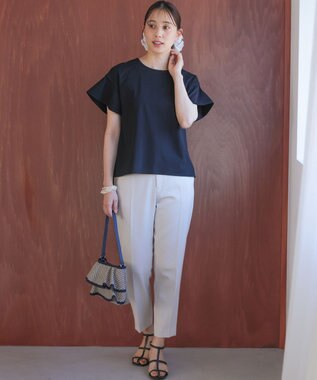 組曲 【WEB限定】プレーティング天竺フリルスリーブ Tシャツ ブラック系