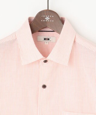 JOSEPH ABBOUD 【サスティナブル・７分袖】コットンリヨセルリネンコードストライプ シャツ オレンジ系1