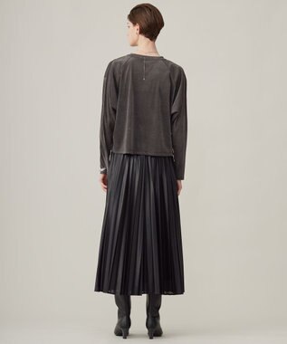 ICB 【洗える】 レザーライクシアープリーツ スカート ブラック系