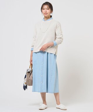 J.PRESS LADIES コットンリネン 7oz デニム シャツ ワンピース ブリーチ系
