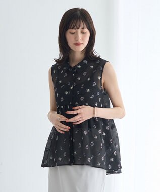 YECCA VECCA シアージャガードペプラムブラウス Black