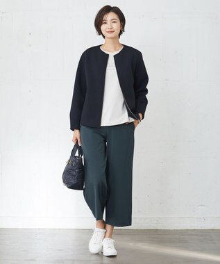 J.PRESS LADIES S 【洗える】アルガンシルク ワイドパンツ ダークグリーン系