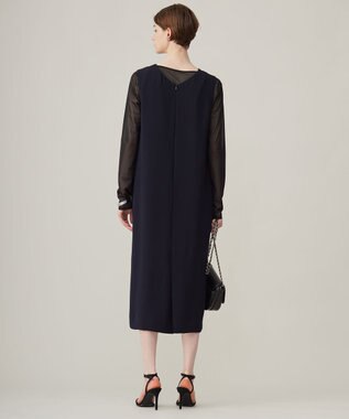 ICB L 【洗える】ライトダブルクロス Vネックワンピース ネイビー系