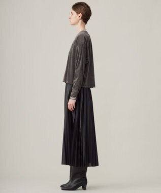 ICB 【洗える】 レザーライクシアープリーツ スカート ブラック系