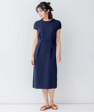23区 【洗える】アセテートミラノリブ ニットワンピース ネイビー系