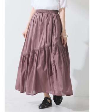 earth music&ecology コットンボイルランダム切替フレアスカート Brown