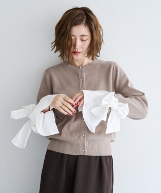 YECCA VECCA 2way袖リボンカーディガン Gray Beige
