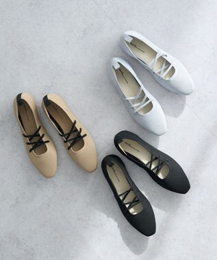 earth music&ecology レースアップニットバレーシューズ Beige