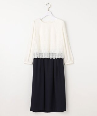 【洗える】レースコンビバックサテン ワンピース