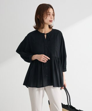 Green Parks ピンタックブラウス Black