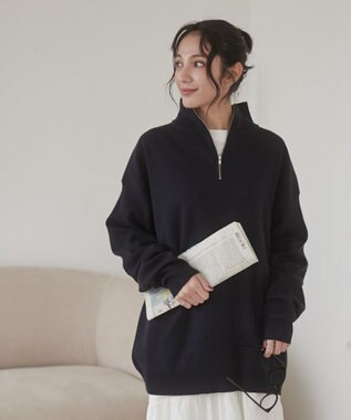 WEGO 【ユニセックス着用ITEM】ミラノリブハーフジッププルオーバー ネイビー