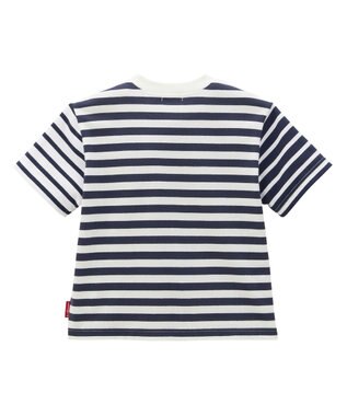 MIKI HOUSE HOT BISCUITS 【80-120cm】 ポケット付き 先染め ボーダー柄 半袖Tシャツ 紺