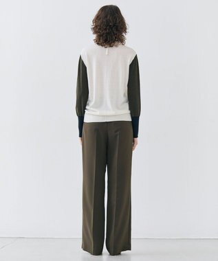 BEIGE， 【洗える】BURNET / カラーミックスVネックトップス Ecru×Khaki×Navy