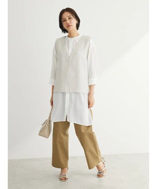 Green Parks ＳＥＴ２点Ｖネックベスト＋７分袖ミディシャツワンピース Beige