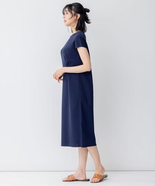 23区 【洗える】アセテートミラノリブ ニットワンピース ネイビー系